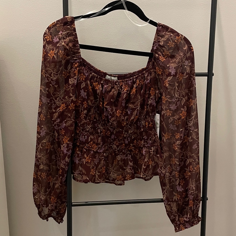 Floral Sheer Long Sleeve Blouse